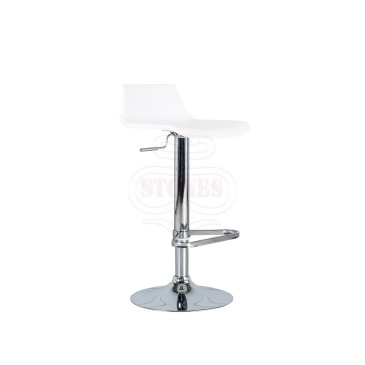 Fred stool with chromed metal frame and pvc seat and piston mechanism to adjust the height