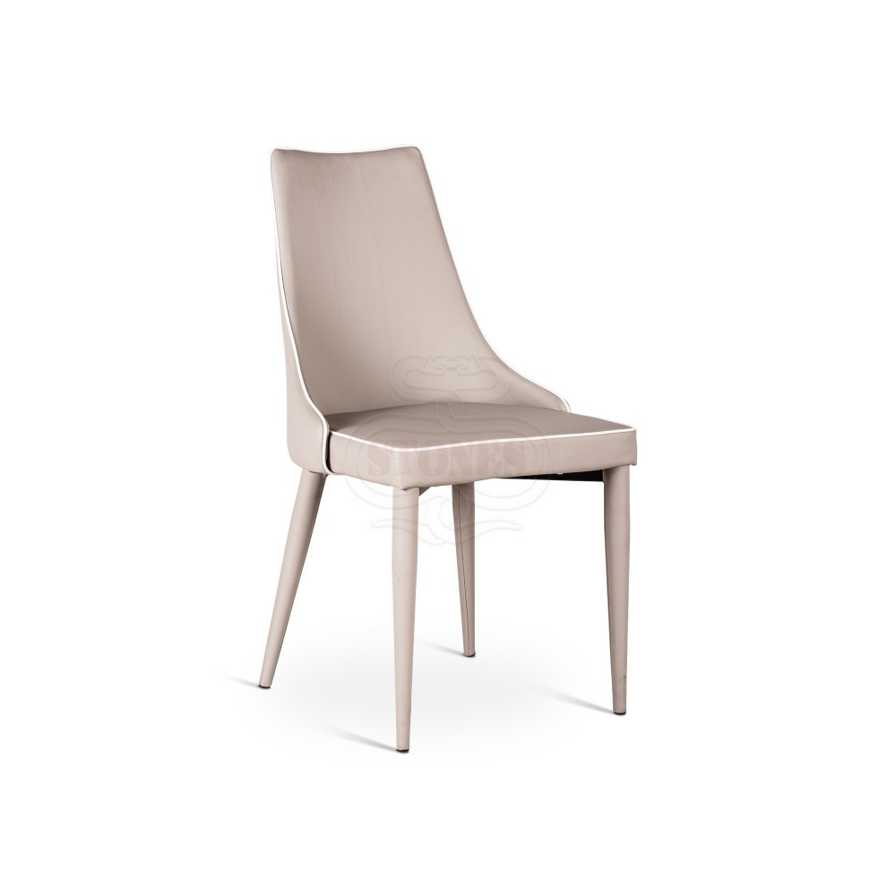 Myriam metal chair covered with well padded imitation leather and available in two finishes