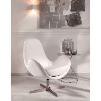 Olga armchair with swivel satin metal foot with imitation leather upholstery and removable cushion