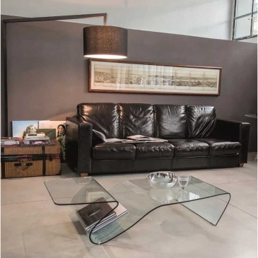 Mesa de centro de vidro Tonin casa Alaric com prateleira dupla e porta-revistas