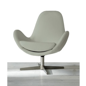 Olga armchair with swivel satin metal foot with imitation leather upholstery and removable cushion