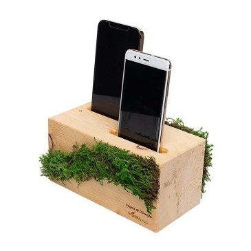 Linfadecor Dolmen mobile phone holder in stabilized wood and moss