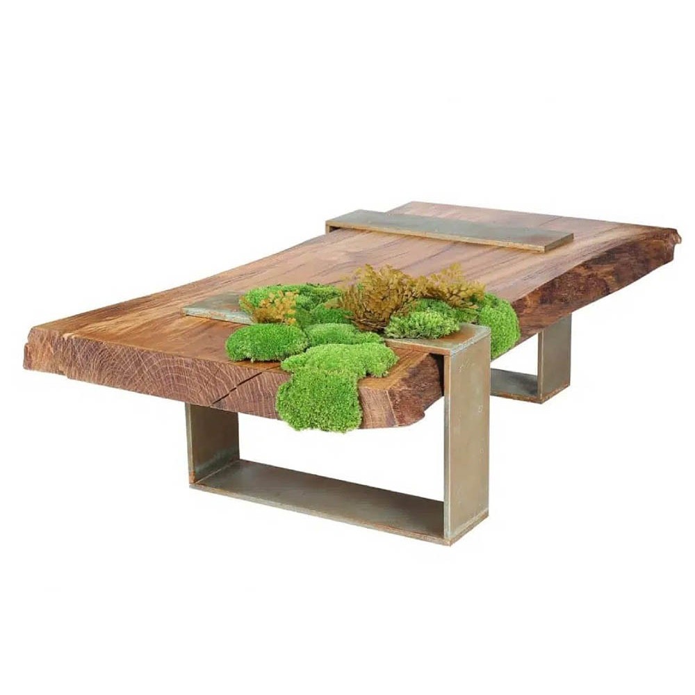 Met mos bedekte houten salontafel | kasa-store