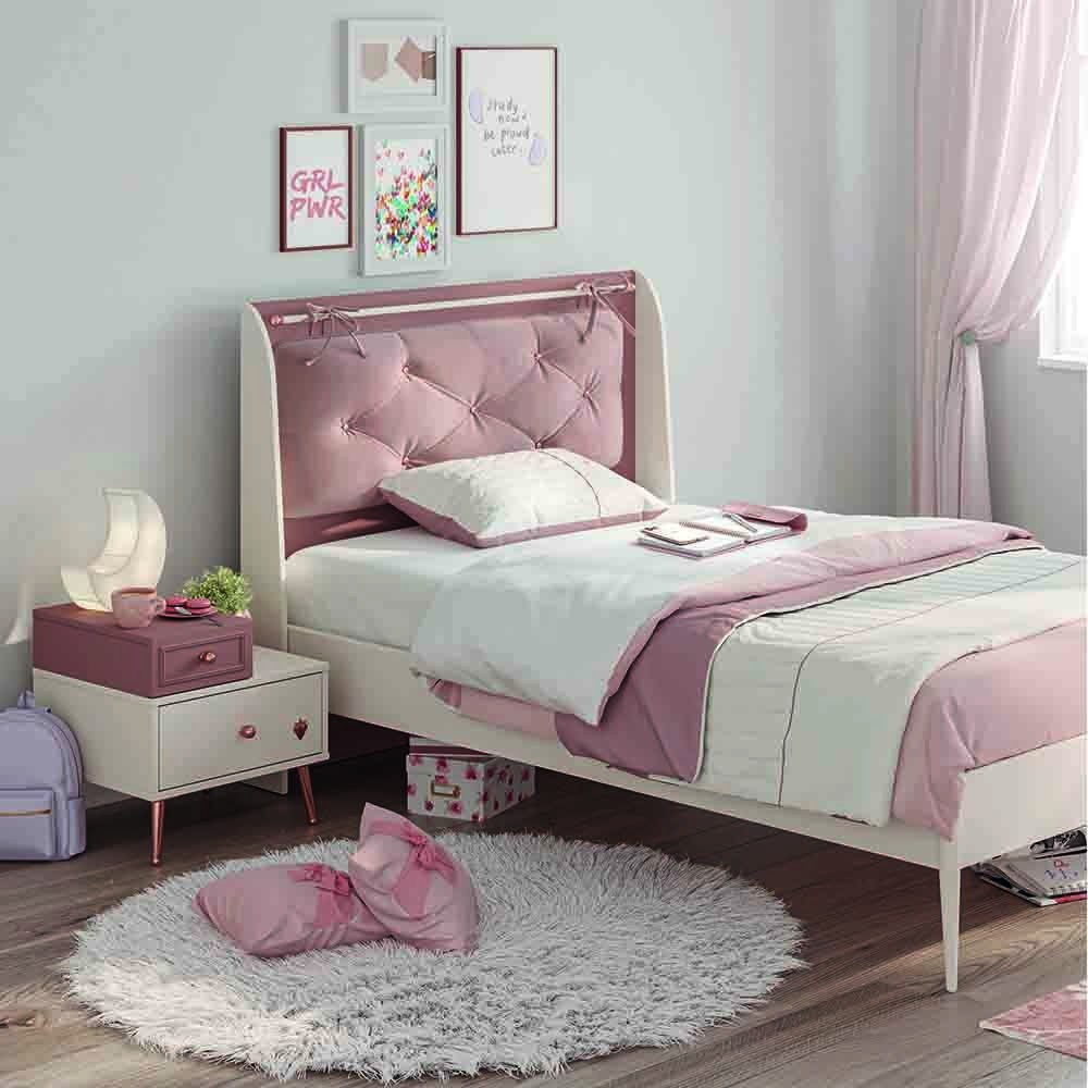 Yakut nachtkastje in wit en roze laminaat, met 2 lades. Voor klein meisje