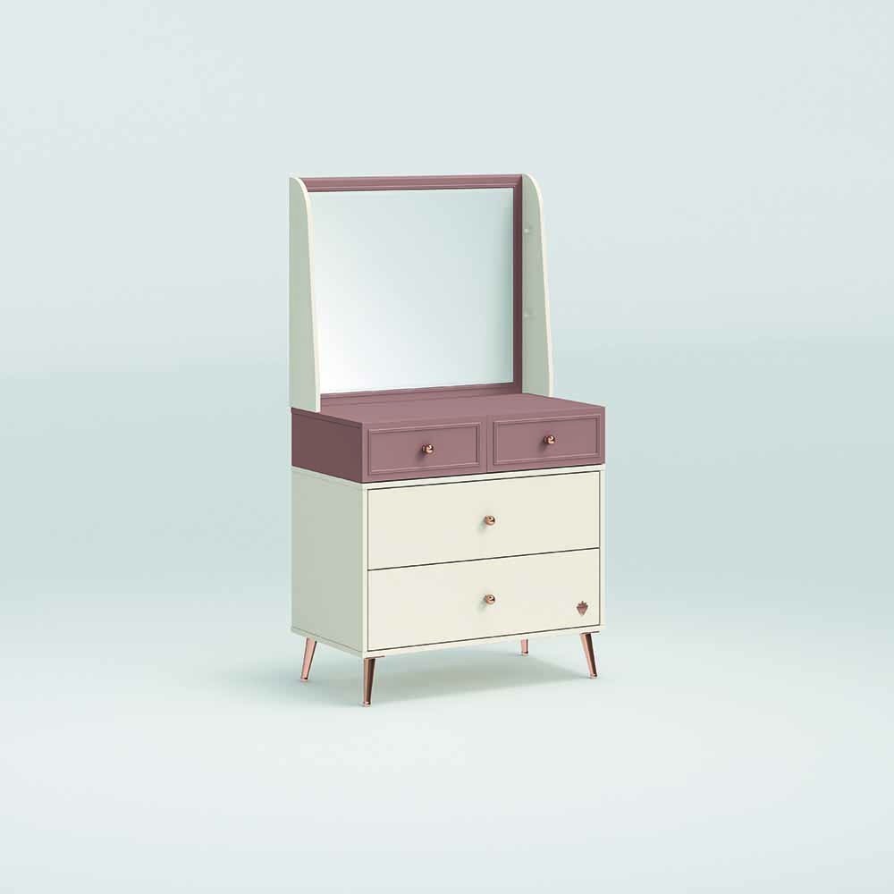 Kommode med Yakut spejl, hvid og pink til et lille pigeværelse