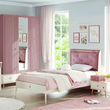 Yakut tweepersoonsbed of queensize bed, roze gewatteerd hoofdeinde
