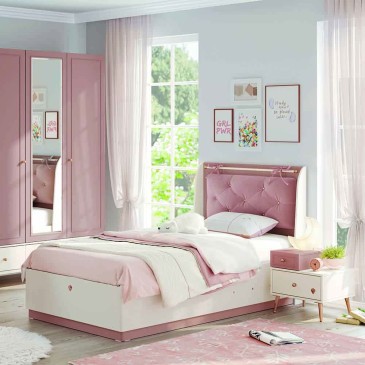 Yakut-sänky, jossa kontti vaaleanpunaisella tuftaisella päädyllä, tytöille