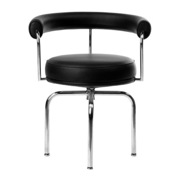 silla giratoria LC07 en acero cromado revestido en piel auténtica italiana