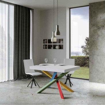 Ausziehbarer Tisch Volantis Multicolor 2 mit Metallstruktur und Holzplatte