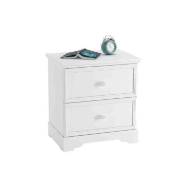 Mesa de cabeceira rústica laminada branca com duas gavetas | kasa-store
