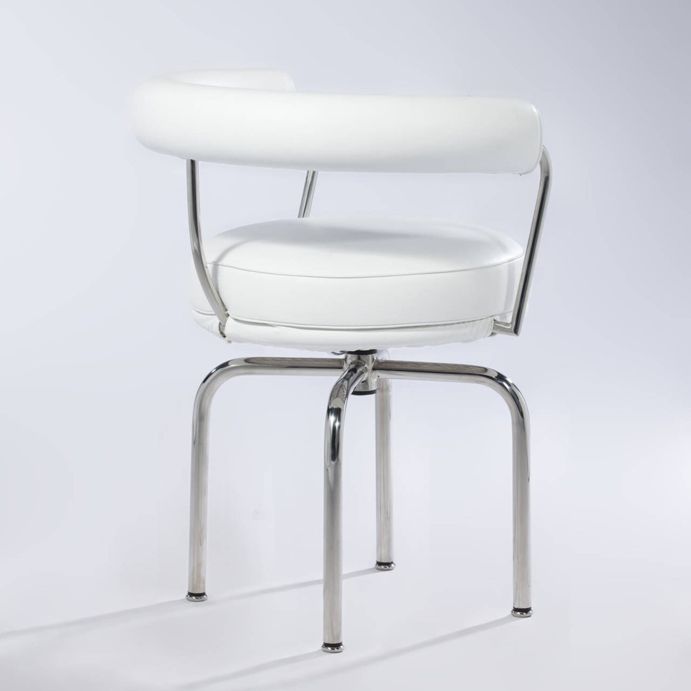 Re-edition of LC7 swivel chair by Le Corbusier in chromed steel covered in real Italian leather