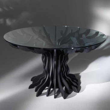 albedo tale tavolo base in legno tinto nero piano in vetro