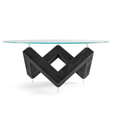 Ronde tafel Albedo design W met thermisch behandeld houten onderstel en glazen of marmeren blad