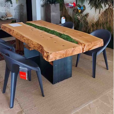 Table en bois Linfadecor Cirmolo avec plantes stabilisées et base en acier