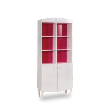 Yakut bookcase in white and fuchsia laminated wood ideal for a Bamba