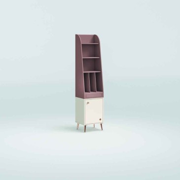 Yakut bookcase in white and fuchsia laminated wood ideal for a Bamba