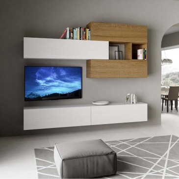 Mueble alto para salón Itamoby Isoka A116 con acabados en fresno blanco y roble natural
