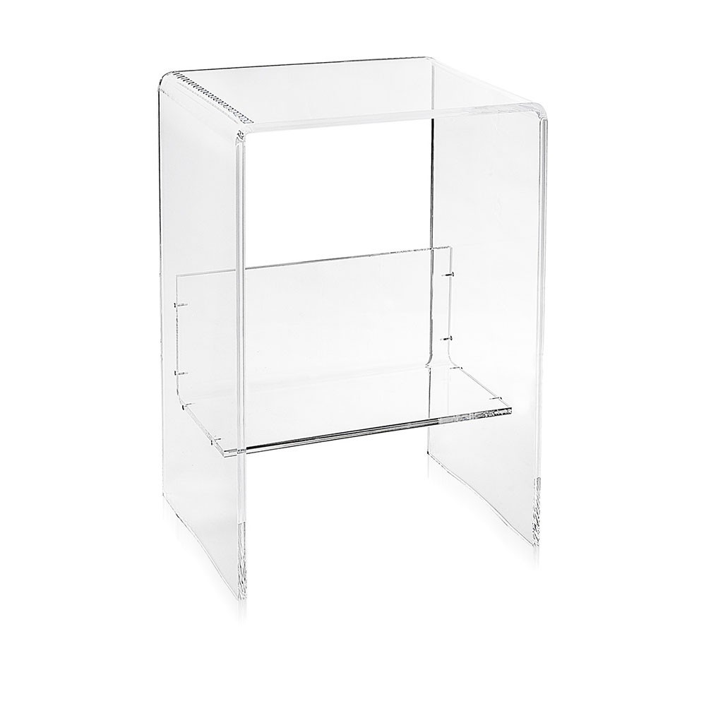 Tavolino in plexiglass trasparente con mensola spessore 10 cm