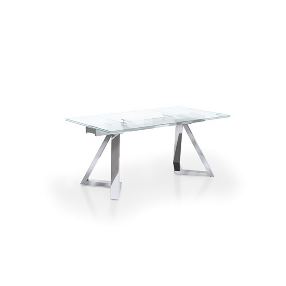 Table extensible en verre avec base chromée Kasa-Store