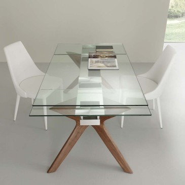 Επεκτάσιμο τραπέζι La Seggiola Palladio από ξύλο και γυαλί | kasa-store
