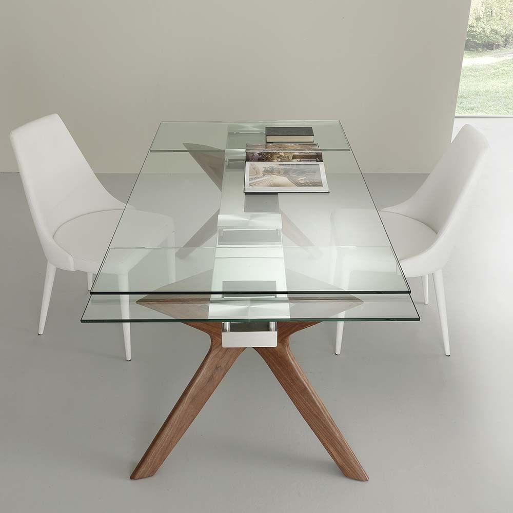 La Seggiola Palladio uitschuifbare tafel in hout en glas | kasa-store