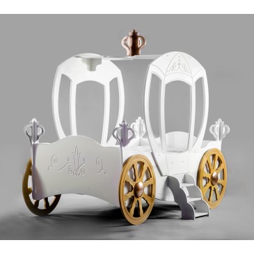 Cinderella bed in the shape of a carriage in mdf for girls with network and mattress mod PRINCESS CARRIAGE