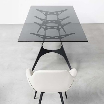 Pezzani Eiffel tafel met stalen onderstel en glazen blad | kasa-store