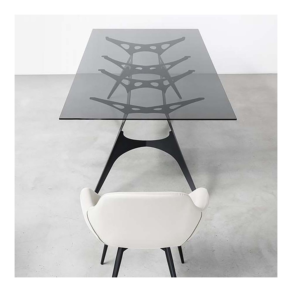 Pezzani Eiffel tafel met stalen onderstel en glazen blad | kasa-store