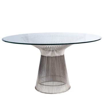 Re-edition of the Platner Dining Table in steel and glass top