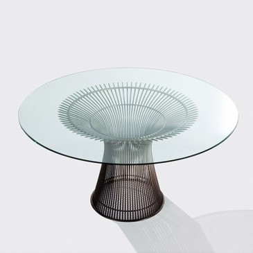 Re-edition av Platner matbord i stål och glasskiva