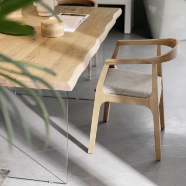 Wooden table with glass legs suitable for living | kasa-store