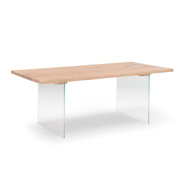 Tavolo in legno con gambe in vetro adatto per living | kasa-store