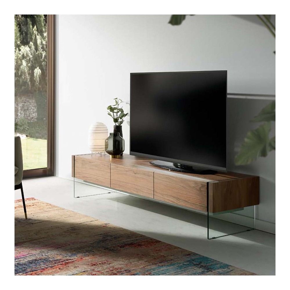 Angel Cerdà 3085 TV cabinet in wood and glass | kasa-store