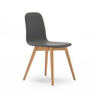 Yuma stol med sæde i øko-læder og ben i ask | Kasa-butik