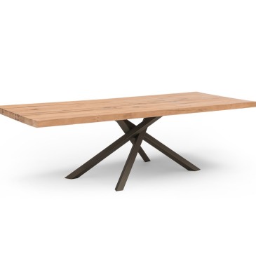 Τραπέζι Leon σταθερό με σιδερένια βάση και επάνω μέρος από ξύλο δρυός