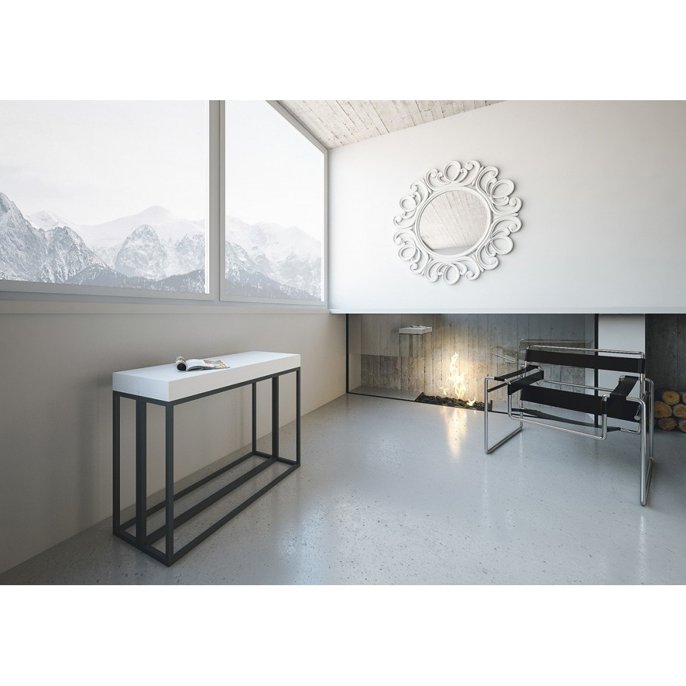 Epoca Extendable Console with metal structure and wooden top available in two different finishes