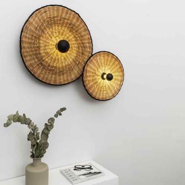 Faro Barcelona Costa wall or ceiling lamp with rattan lampshade
