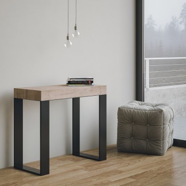 Tecno extendable console with metal structure and wooden top
