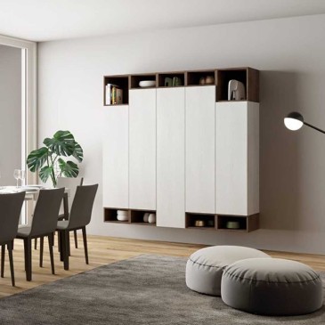 parete componibile con finiture bianco frassino e quercia natura Isoka A35 di Itamoby ideale per arredare il tuo living