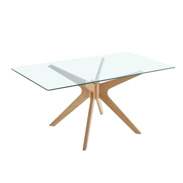 Τραπέζι από γυαλί Cros κατασκευασμένο με ξύλινη κατασκευή και γυάλινη επιφάνεια
