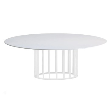 Re-utgave av ovale Tulip-bord med metallunderstell og laminat- eller marmorplate