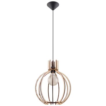 Orange pendant lamp by Sollux with wooden lampshade