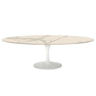 Utdragbart ovalt tulpanbord med skiva i laminat | kasa-store