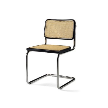 Re-utgave av Cesca-stolen av Marcel Breuer med struktur i stål og Wienerhalm