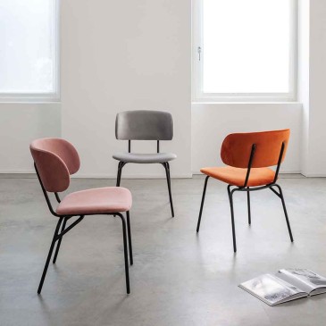 La Seggiola Juliette set van 2 stoelen met geverfde metalen structuur, vlekbestendige bekleding