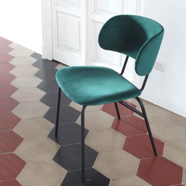 Set of 20 chairs with painted metal structure and velvet covering