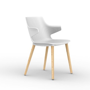 Sarja 2 Madera Wood -tuolia käsinojilla, polypropeenikuori, puinen jalka
