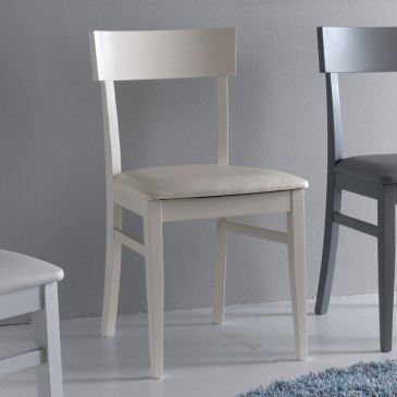Stuhl aus lackiertem Holz mit Kunstlederbezug
