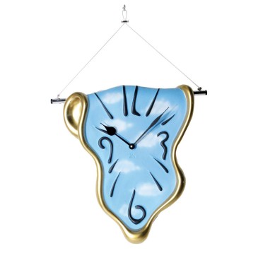 Wall clock with a melted shape in resin and metal.