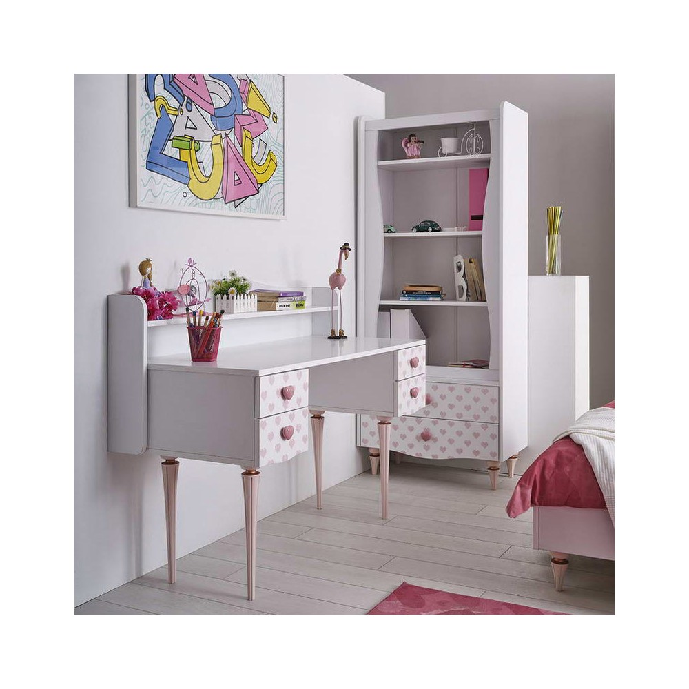 Love collection bookcase with four shelves and two drawers